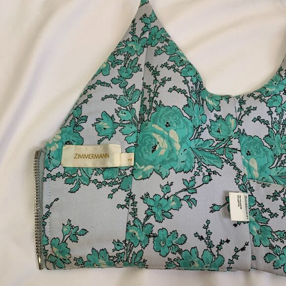Zimmermann Tempo Brocade Plunge Bodice Floral Green 2 US 8 M L - Picture 5 of 12
